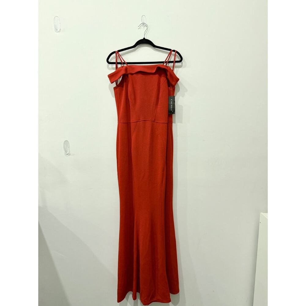 NWT Cachet Off-The-Shoulder Long Mermaid Formal Dress Red Women's Size 10